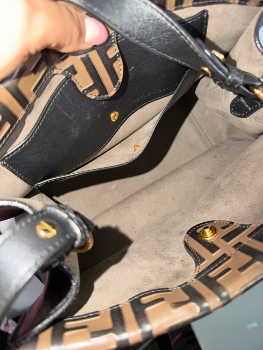 Fendi Black Leather Tote with Brown Embossed FF Panel - Picture 3 of 6